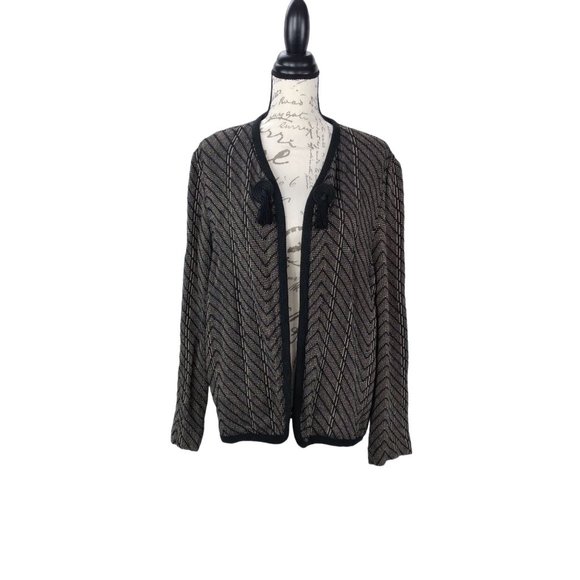 Vtg Zonda Nellis Janis Canada Tweed pattern Tassel chic open Cardigan Size Large - Picture 1 of 13